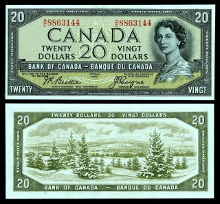 “devil’s Face” Canada Bank Of Canada $20 1954 Bc - 33b Gem Uncirculated