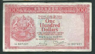 Hong Kong 1981 100 Dollars P 187c Circulated