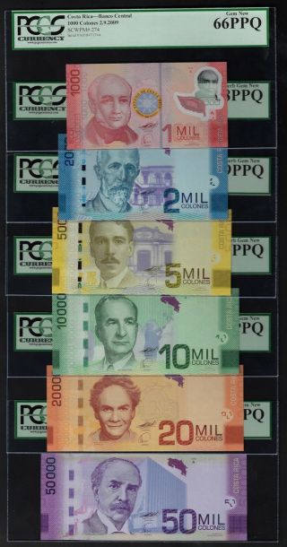 Costa Rica Full Set 1 - 2 - 5 - 10 - 20 - 50 Mil Colones 2 - 9 - 2009 Uncirculated All Graded