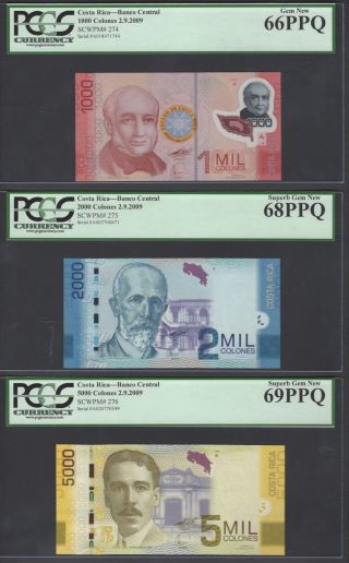 Costa Rica Full Set 1 - 2 - 5 - 10 - 20 - 50 Mil Colones 2 - 9 - 2009 Uncirculated All Graded 2