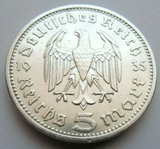 (485) Antique Wwii German 3rd Reich 1935 A 5 Reichsmark Silver Coin