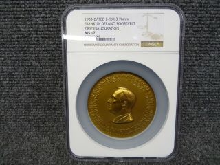 Rare Uncirculated 1933 Franklin D.  Roosevelt Official Inaugural Medal Ngc Ms - 67