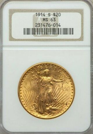1914 S $20 Gold St.  Gaudens Ngc Ms63