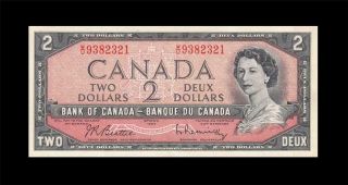 1954 Bank Of Canada Qeii $2 Beattie & Rasminsky " W/u " ( (aunc))