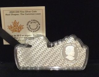2020 Common Loon Real Shapes Silhouette $50 3.  2oz Pure Silver Proof Coin Canada