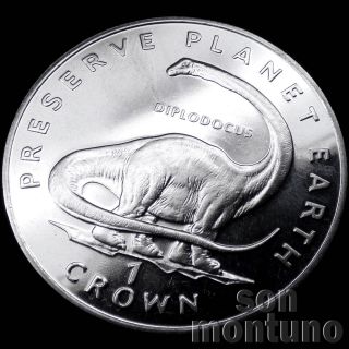 Diplodocus - 1 Crown Cuni Coin 1993 Isle Of Man - Preserve Planet Earth Dinosaur