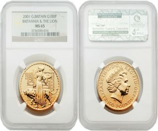 Great Britain 2001 Britannia - Una And The Lion 100 Pounds 1 Oz Gold Ngc Ms65