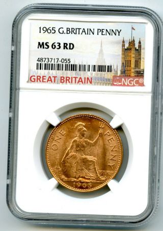 1965 Great Britain Britannia Large Copper Penny Ngc Ms63 Rd Low Mintage
