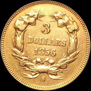 1856 - S $3 Gold Three Dollar Piece ABOUT UNCIRCULATED San Francisco Collectible 2