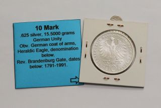 Germany Federal 10 Mark Silver 1992 Merit Order B18 K1786