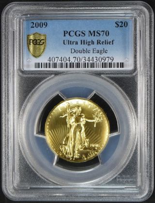 2009 $20 Ultra High Relief 1 Oz.  Gold Double Eagle Pcgs Ms70 With Case And