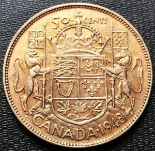 1948 Canada Silver 50 Cent Half Dollar Vf Key Date