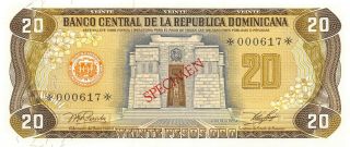 Dominican Republic 20 Peso 1978 P 120s Specimen Uncirculated Banknote Msp