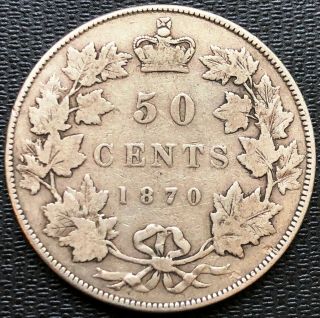 1870 Lcw Canada Silver 50 Cent Half Dollar Vg