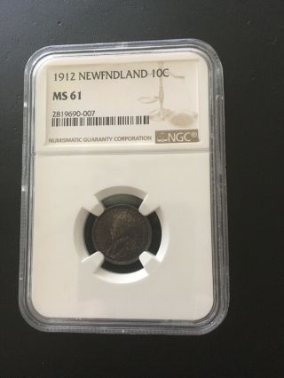 Canada Newfoundland 1912 10 Cents Dime Choice Uncirculated Rare Ngc Ms 61
