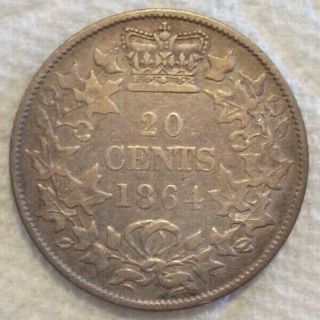 1864 Canada Brunswick 20 Cents Km 9.  925 Silver Coin