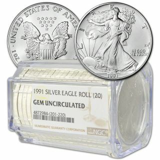 Roll Of 20 - 1991 American Silver Eagle - Ngc Gem Uncirculated
