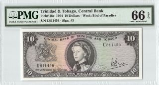Trinidad & Tobago 1964 P - 28c Pmg Gem Unc 66 Epq 10 Dollars