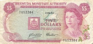 Bermuda $5 1.  4.  1978 P 29a Series A/1 Circulated Banknote Mecv