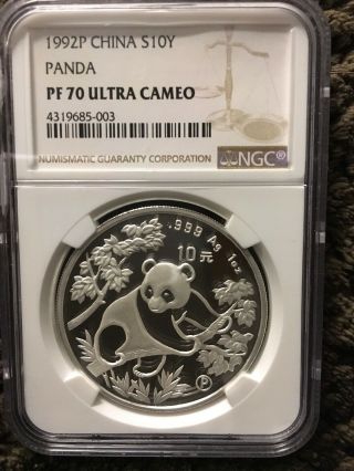 1992 China 10y Silver Panda Ngc Pf70 Ultra Cameo