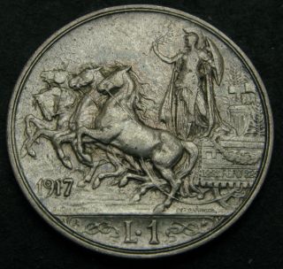 Italy 1 Lira 1917 R - Silver - Vittorio Emanuele Iii.  - Vf - 3480