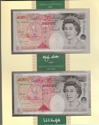 1998 And 1999 Bank Of England £50 Debden Set Gem Uncirculated Kentfield - Lowther
