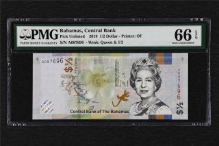 2019 Bahamas Central Bank 1/2 Dollar Pick Unlisted Pmg 66 Epq Gem Unc