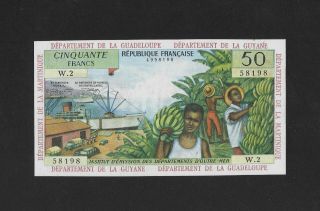 Aunc / Unc 50 Francs 1964 French Antilles Guadeloupe Guyane Martinique