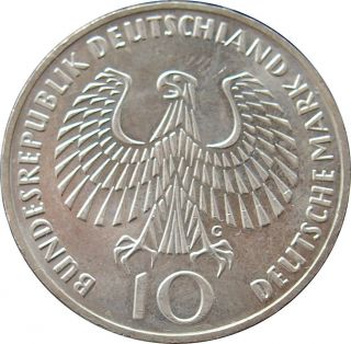 1972 Germany Munich Summer Olympic Games Xx 10 Mark Silver Coin - B E