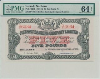 Belfast Banking Company Limited Ireland - Northern 5 Pounds 1942 Pmg 64epq