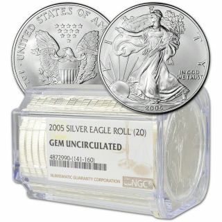 Roll Of 20 - 2005 American Silver Eagle - Ngc Gem Uncirculated