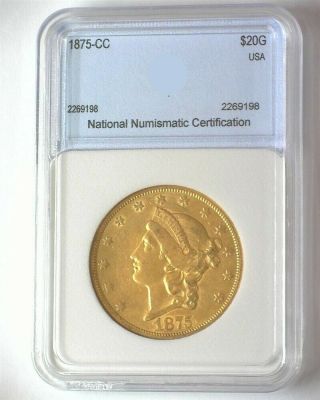 1875 - CC LIBERTY HEAD $20 GOLD DOUBLE EAGLE NEARLY UNCIRCULATED 2