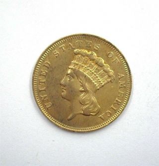 1855 - S Indian Princess $3 Gold Nearly Uncirculated Very Rare Only 6,  600 Minted