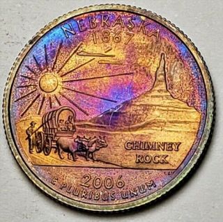 2006 - S Nebraska State Proof Silver Quarter Uniquely Color Toned With Luster