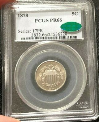 1878 Shield Nickel - Pcgs Pf 66 Cac - Proof 66 -