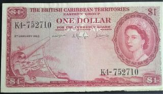 British Caribbean Territories $1 P 7a 1963 Queen Elizabeth Qeii Vf