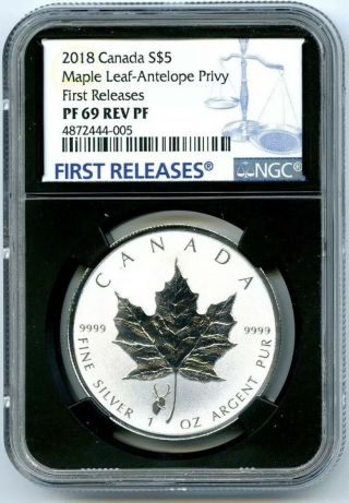 2018 $5 Canada Silver Maple Leaf Ngc Pf69 Antelope Privy Rev Proof First Obo