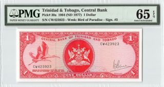 Trinidad & Tobago 1964 (nd 1977) P - 30a Pmg Gem Unc 65 Epq 1 Dollar