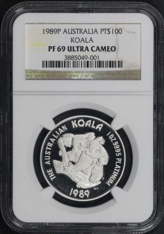 1989p Australia $100 Platinum Koala Ngc Pf - 69 Ultra Cameo - 137015