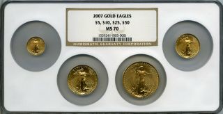 2007 Gold American Eagle Set $50 $25 $10 $5 Ngc Ms70 - 1 Oz,  1/2 Oz,  1/4 Oz,  1/10