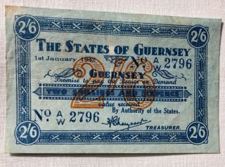Guernsey States 1942 2 Shilling 6 Pence Wwii German Occupied Bank Note