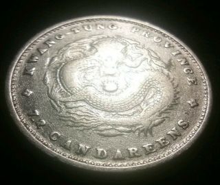 Authentic Rare Silver 1890 ' s China Kwangtung 10 Cent World Dragon Coin X106 2