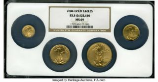 2004 Gold American Eagle Set $50 $25 $10 $5 Ngc Ms69 - 1 Oz,  1/2 Oz,  1/4 Oz,  1/10