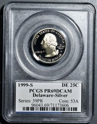 1999 - S Silver Proof Delaware State Quarter,  Pcgs Certified Pr69dcam Lo4
