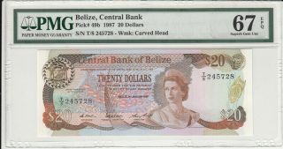 Belize 20 Dollars 1987 P - 49b Pmg Gem Unc 67 Epq