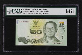 2013 Thailand Bank Of Thailand 20 Baht Pick 118 Pmg 66 Epq Gem Unc