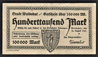 Vad - Waldshut - 100,  000 Mark Inflation Note - 1