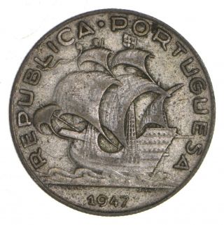 Roughly Size Of Quarter 1947 Portugal 5 Escudos - World Silver Coin 258