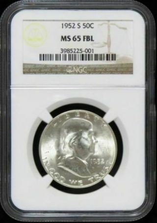 1952 - S Franklin Half Dollar Ngc Ms - 65fbl (full Bell Lines) White Very Rare