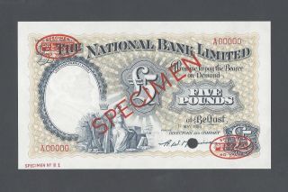 Northern Ireland - The National Bank Limited 5 Pound 1 - 5 - 1964 Specimen Tdlr Unc